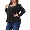 thumbnail image 4 of Blusas brillantes de manga larga con cuello cuadrado para mujeres de tallas grandes Agnes Orinda, 3X, negras, 4 of 5