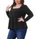 thumbnail image 4 of Blusas brillantes de manga larga con cuello cuadrado para mujeres de tallas grandes Agnes Orinda, 3X, negras, 4 of 5