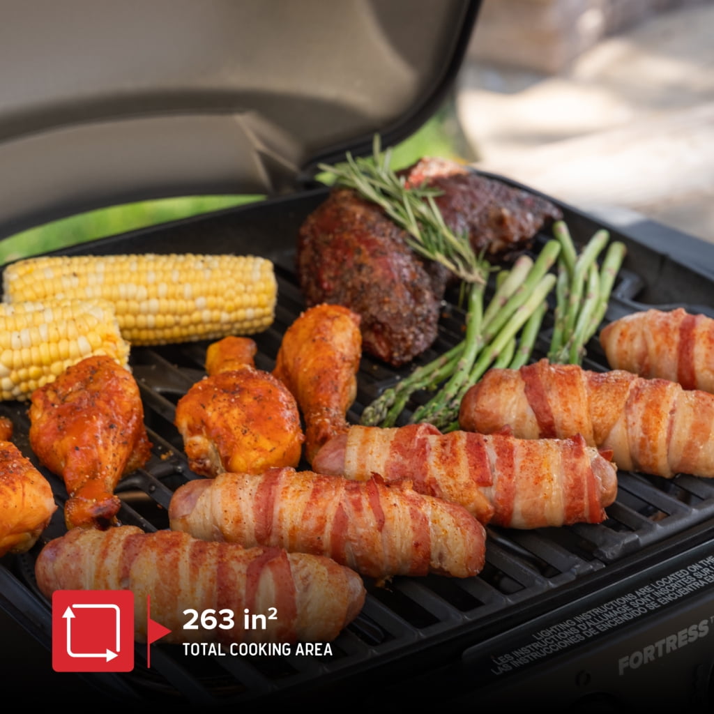 Nexgrill Fortress 2-Burner Portable Gas Grill & Griddle Combo with 263 SQ In Cooking Space, Easy Lift Handles, 13,500 BTU, 2-in-1 Small Tabletop Grill for Camping, Outdoor Cooking, and More 820-02005