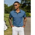 thumbnail image 5 of COOFANDY Mens Casual Polo T Shirt Short Sleeve Plaid Button Tees Pockets Golf Classic Basic Cotton Stylish Tops Bue, 5 of 9