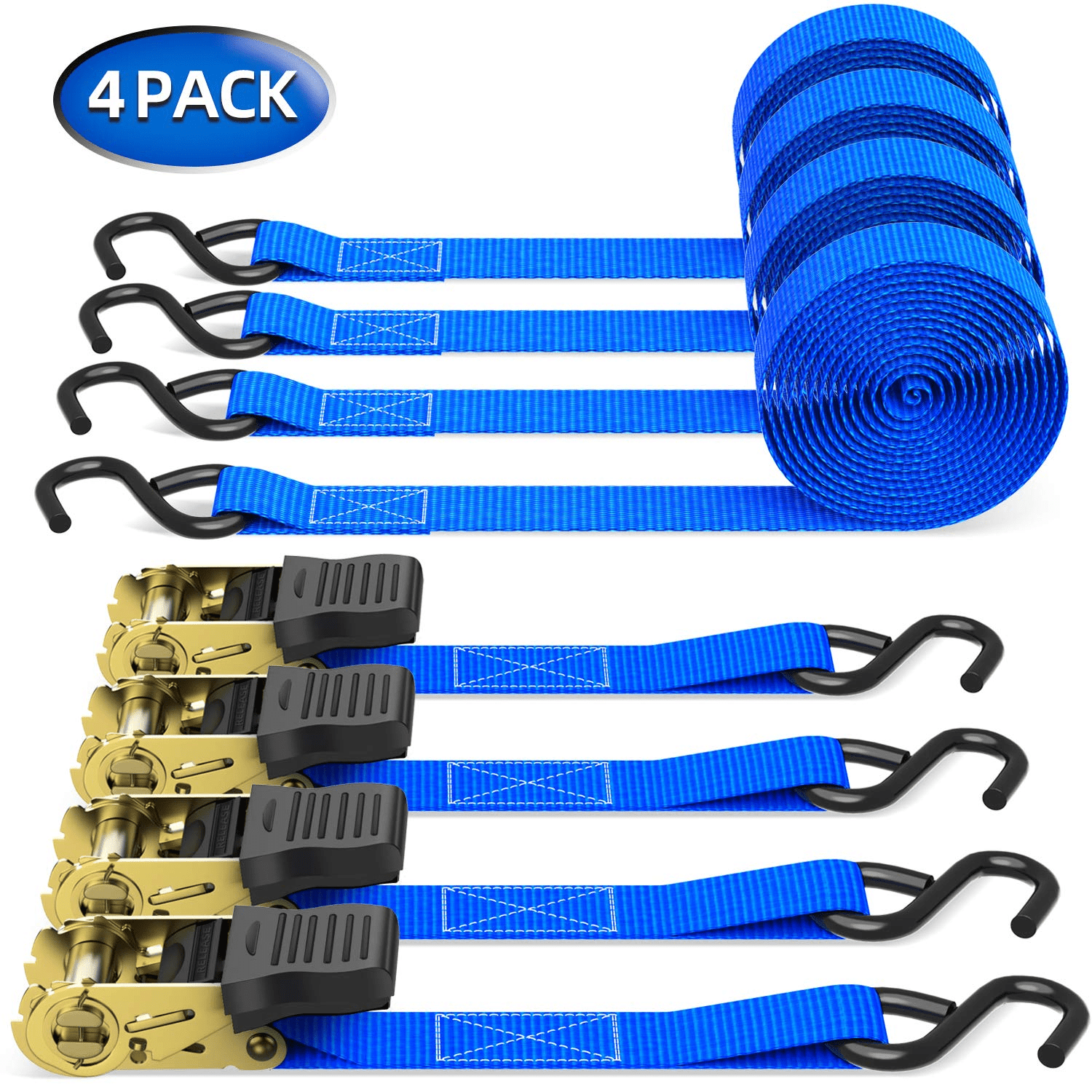 Ratchet Tie Down Straps Pack 15 Ft 500 Lbs Load Cap with 1500 Lb  Breaking Limit, Cargo Car Truck Roof Rack Rachet Strap Set for Lawn  Equipment, Moving Appliances, Motorcycle Blue