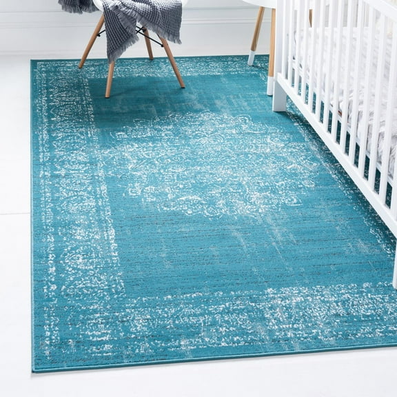 Unique Loom Aarhus Collection Area Rug - Traditional (6' 1" x 9' Rectangle Blue/Ivory)
