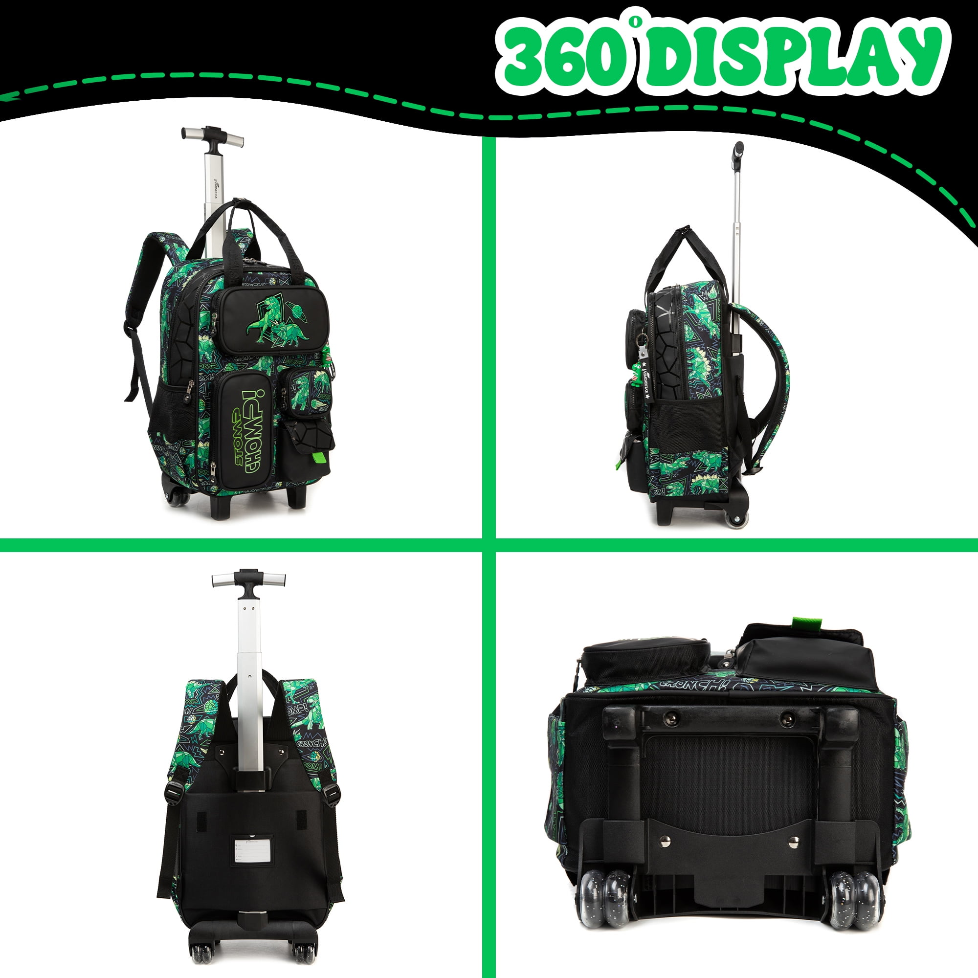 Kids Rolling Backpack Boys Roller Backpacks with Wheels 3 In 1 Wheeled School Bags with Lunch Box Pencil Case Ages 8-10