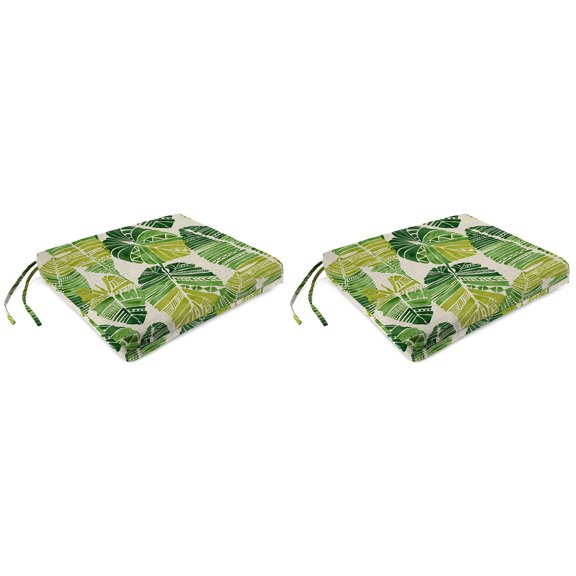 Jordan Manufacturing 17" x 19" Hixon Palm Green Leaves Rectangular Outdoor Chair Pad Seat Cushion with Ties (2 Pack)