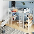 thumbnail image 3 of Harper & Bright Designs Full Size Metal Loft Bed with Built-in Desk and Wardrobe, Heavy Duty Loft Bed with Slide and Staircase & Basketball Hoop, White, 3 of 13