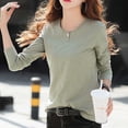 thumbnail image 7 of XPMWRP Women's Long Sleeve Shirts Casual Crew Neck Button Blouse Comfy Soft Loose Fit Solid Color Fashion Tee Army Green XL, 7 of 7