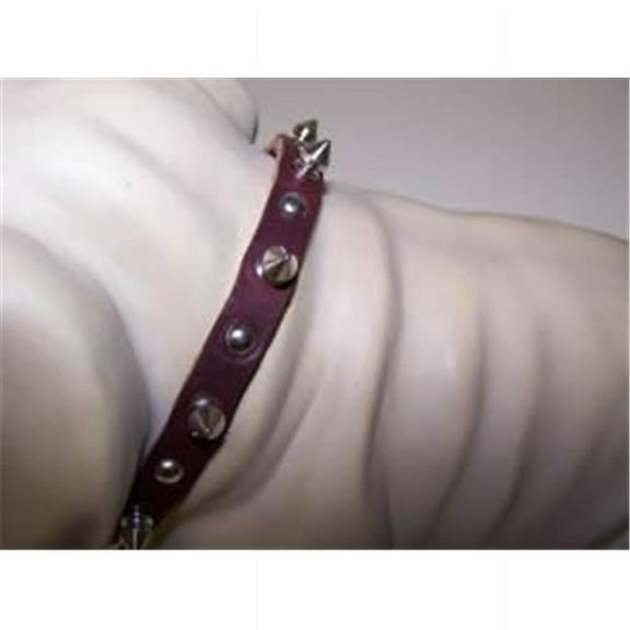 No.38LKS .37in Spiked Latigo Leather Collar - Burgundy - 12in