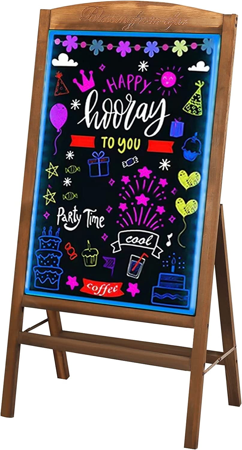 Miumaeov LED Drawing Chalk Board,Large Dry Erase Neon Sign with Stand,Wooden Message Chalkboard