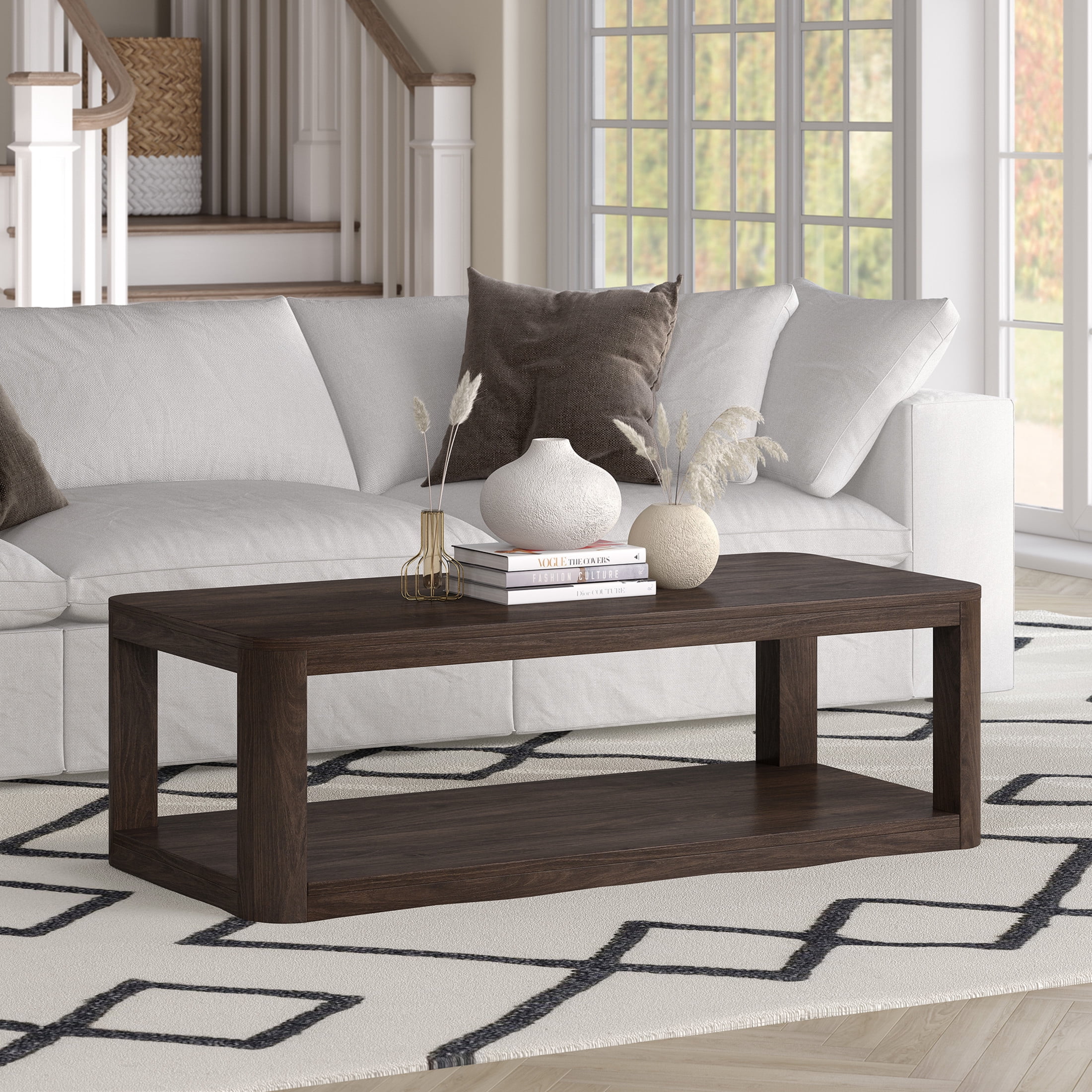 Evelyn&Zoe Modern/Contemporary 47" Wide Alder Brown Coffee Table