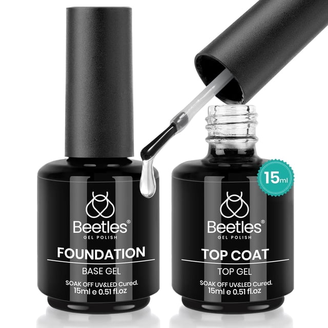 Set de capa superior y base en gel para uñas Beetles, 15 ml x 2