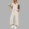 thumbnail image 2 of EDFBUYKRS Female Women Pants Casual Womens Linen Pants Tall Two Piece Sets for Women Summer Outfits Sets V Neck Tops Wide Leg Pants Woman Travel Outfits Xl, 2 of 5