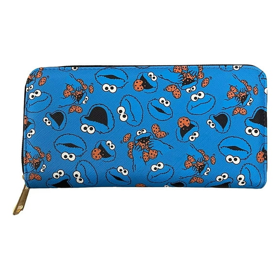 Cookie Monster Character All Over Print Design Blue Clutch Wallet
