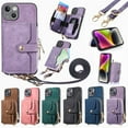 thumbnail image 2 of Phone Case for iPhone 15 16 17 Zipper Wallet Cover with Credit Card Holder Slot Shoulder Crossbody Strap Long Lanyard Leather, 2 of 9