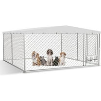 Outdoor Dog Kennel with Bowls 10x10 FT, Heavy Duty Large Outside Dog Enclosure with UV-Resistant Waterproof Sun-Proof Cover, Double Security Locks for Backyard Farm Ranch