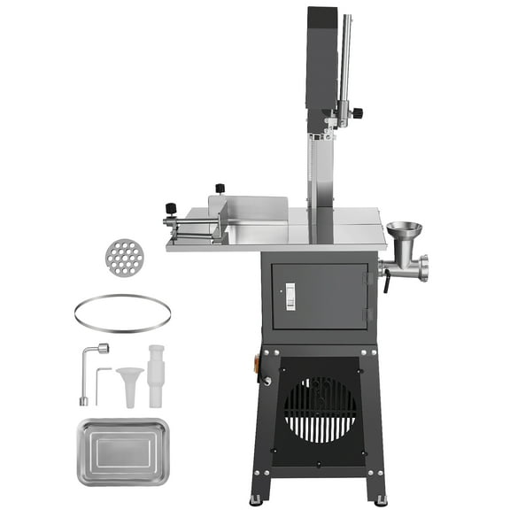 KFFKFF Commercial Electric Meat Bandsaw, 550W Stainless Steel Vertical Bone Cutting Machine, 19.1"x15" Workbench, 7.09 Inch Cutting Capacity, Frozen Meat Slicer with Blade for Rib, Pork, and Beef