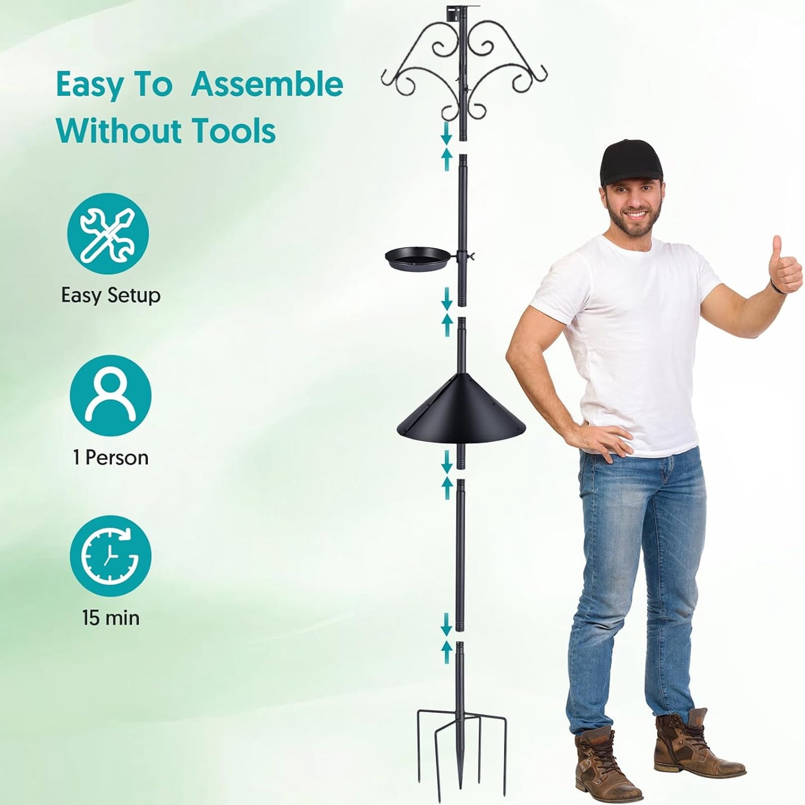 Bird Feeder Pole Stand,92 Inch House Pole for Outdoors Weather Station,Heavy Duty Metal Mount Kit Adjustable Multifunctional Bird Feeder Stand