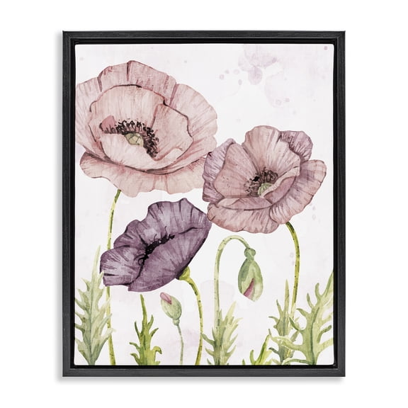 Stupell Industries Soft Pastel Poppy Garden Plants & Flowers Painting Black Floater Framed Canvas Art Print Wall Art, 17 x 21
