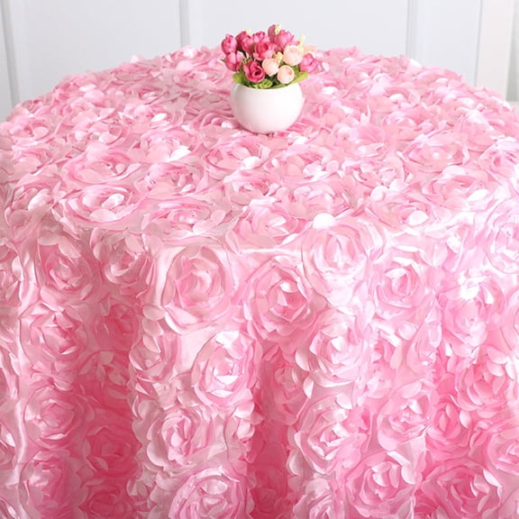 Rose Tablecloth,Valentines Tablecloth,4FT Rosette Tablecloth Satin Raised Rosettes,3D Rose Floral Satin Rectangle Tablecloths for Wedding Banquet Party Baby Shower Sweet Cake(Pink)