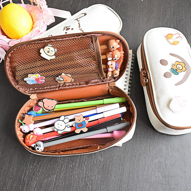 Pencil Bag Pencil Box Kawaii School Supplies Aesthetic School Supplies  (squirrel), white, 8.5×4.1×2.0inches