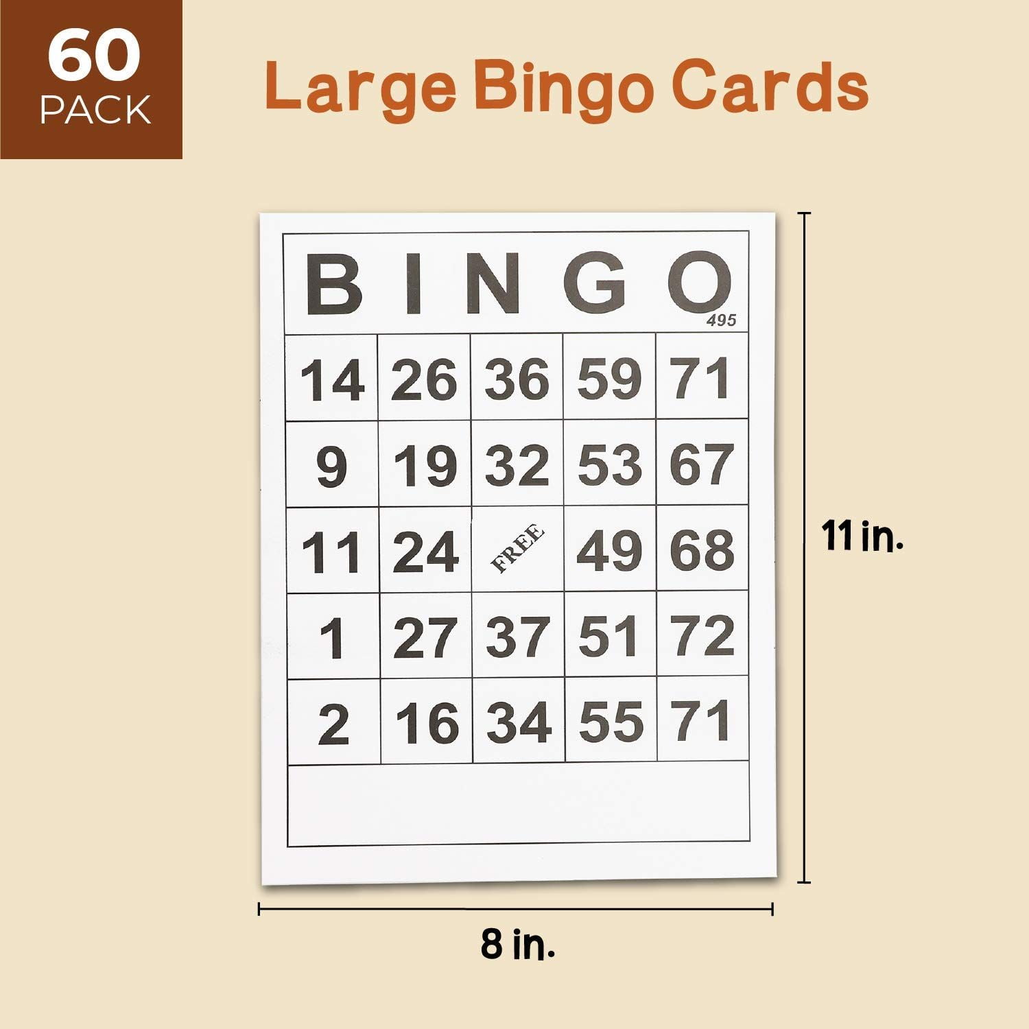 60 Pack Bulk Large Print Paper Bingo Calling Cards 8 X 11 Inches Walmart Com Walmart Com