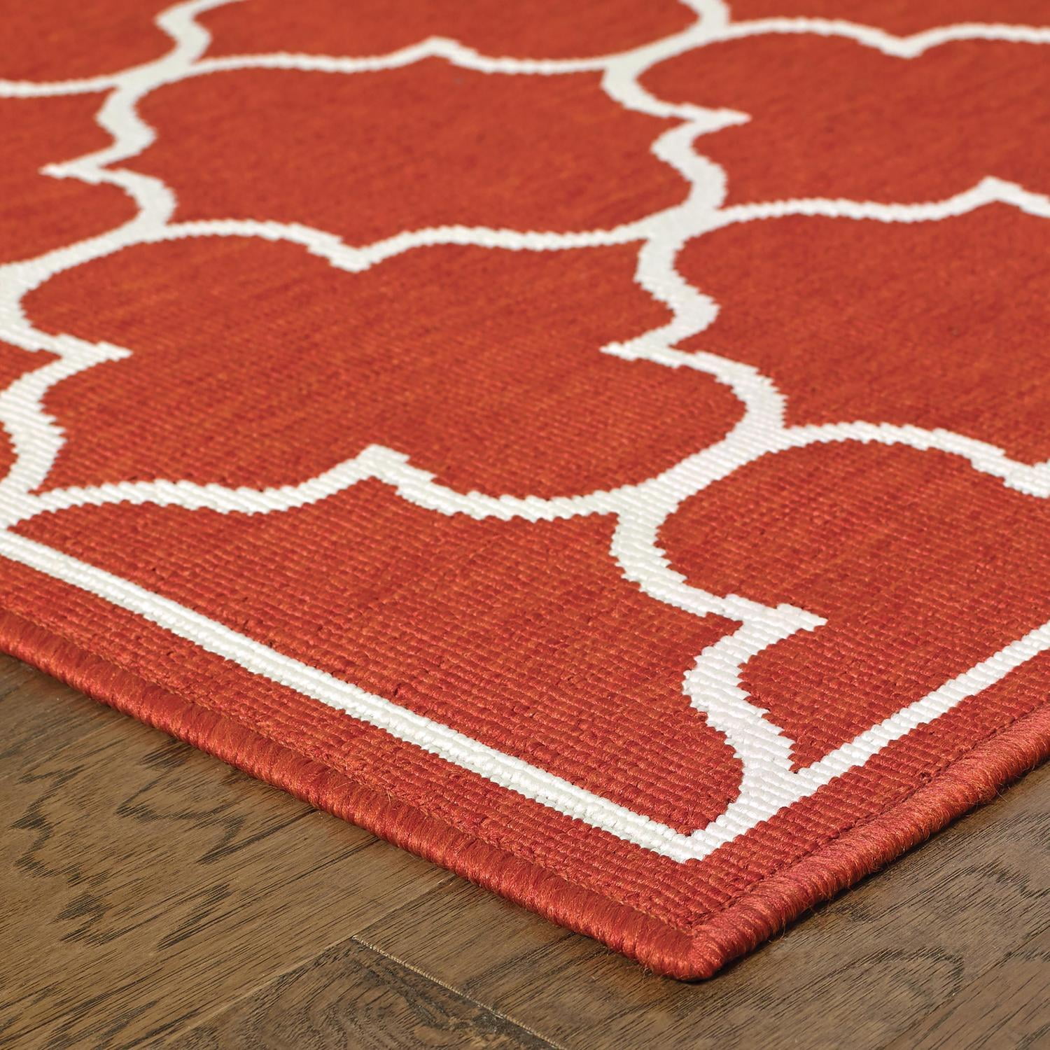 Oriental Weavers Meridian Indoor/Outdoor Rug - 1295R - 6'7" x 9'6" - in Red/ Ivory - Moroccan Style, Water, Stain and Fade Resistant, Hose Clean, Patio, Outdoor Living Area Rug