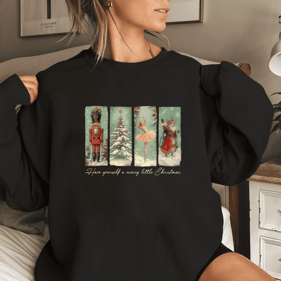 Women’s Christmas Sweatshirt Vintage Nutcracker Ballet Graphic Pullover S-3XL