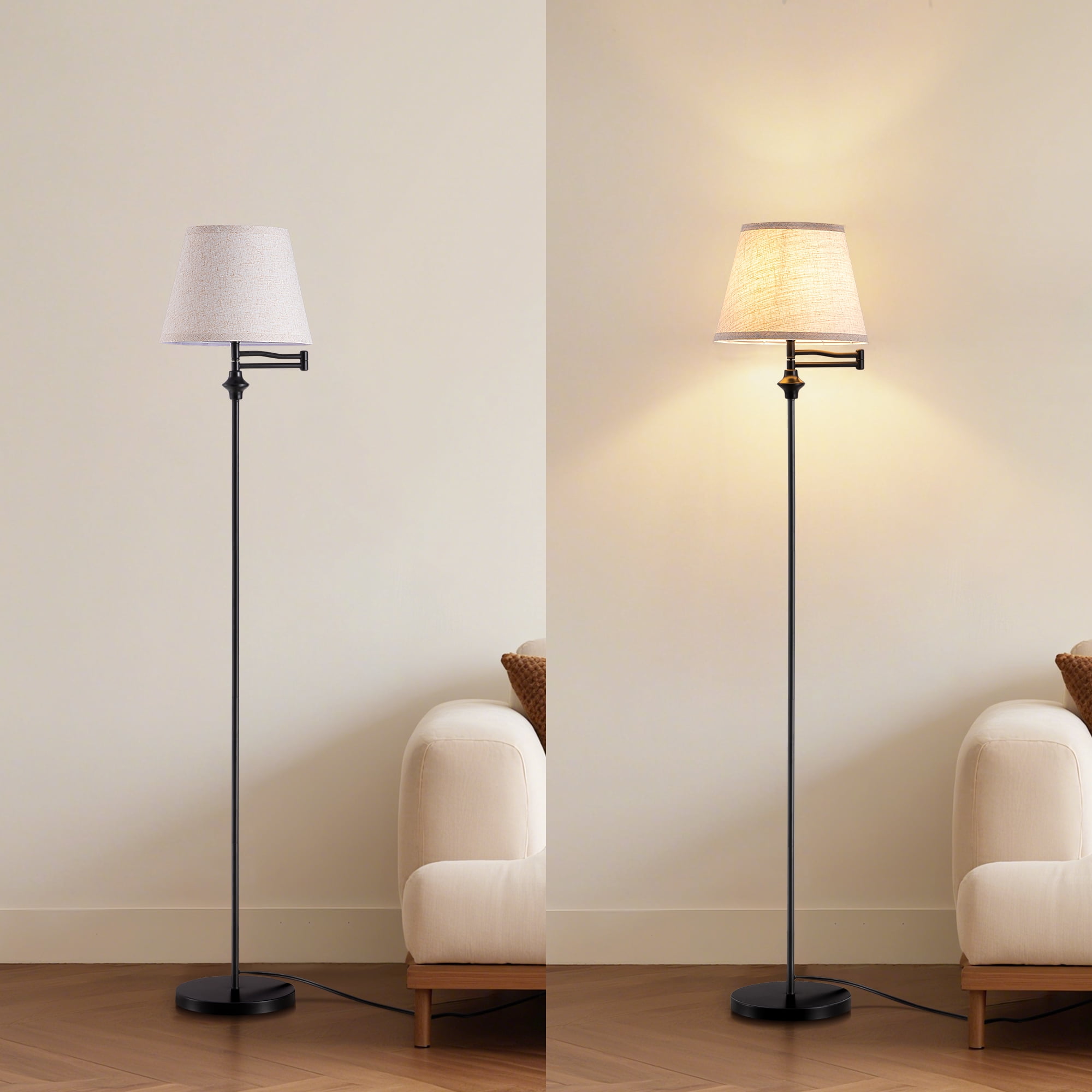 EDISHINE 62in Floor Lamps with Swing Arm for Living Room, Retro 350° Adjustable Standing Pole Vintage Lamp with Foot Switch, Bronze