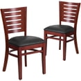 thumbnail image 2 of BizChair 2 Pk. Slat Back Mahogany Wood Restaurant Chair - Black Vinyl Seat, 2 of 8