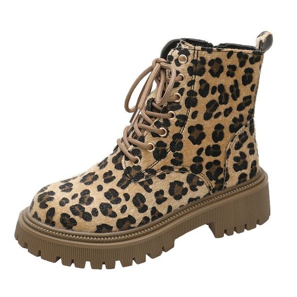 NECHOLOGY Botas Mujer Adulto Femenino Zapatos Botines para mujer Botas de tacón grueso con cordones de leopardo de ante vintage de invierno a la moda para mujer (Brown, 9)