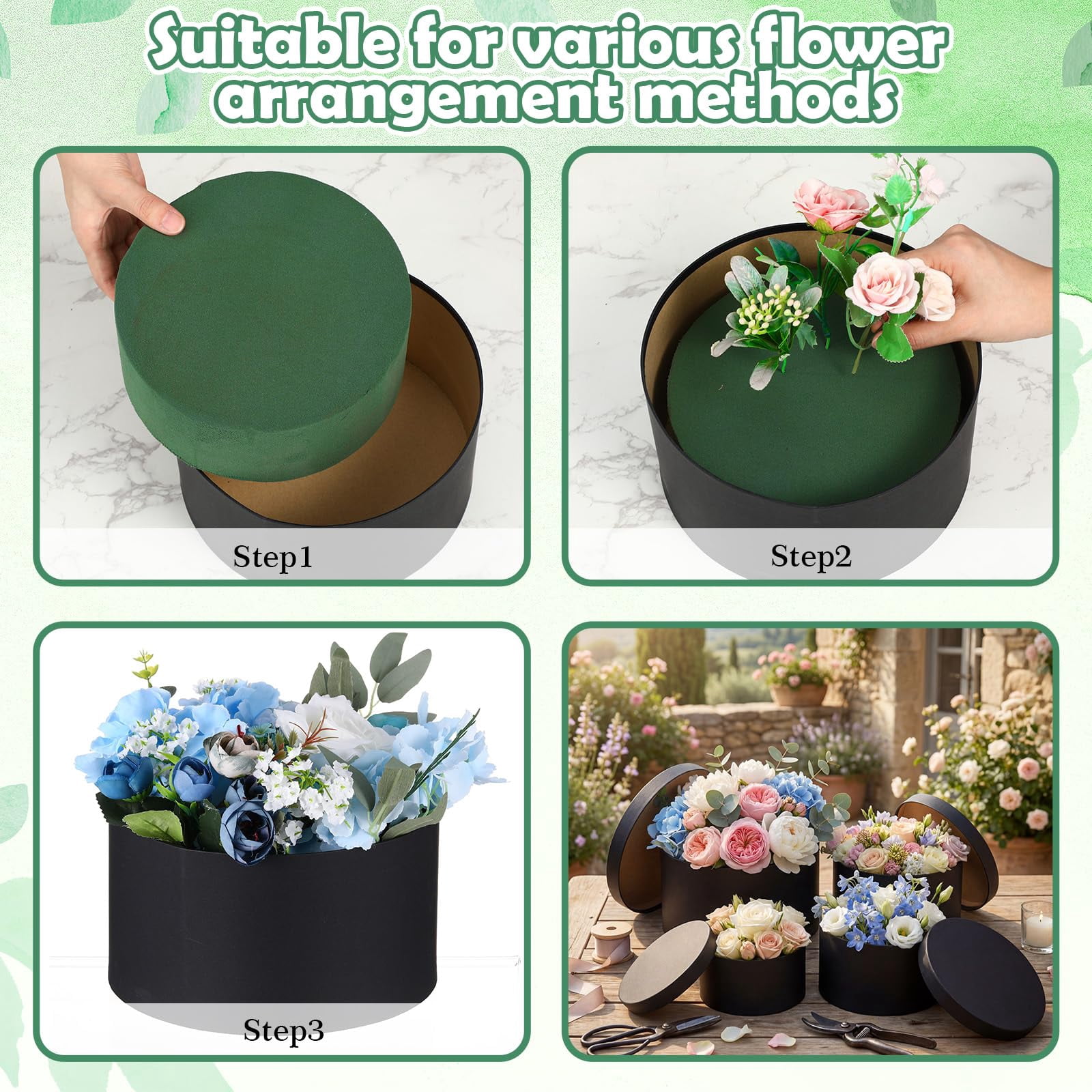 4 Pack Black Round Gift Boxes With Lids Floral Foam Flower Box For Arrangements Mother's Day Gifts Bridesmaid Proposal Wedding Party Favor