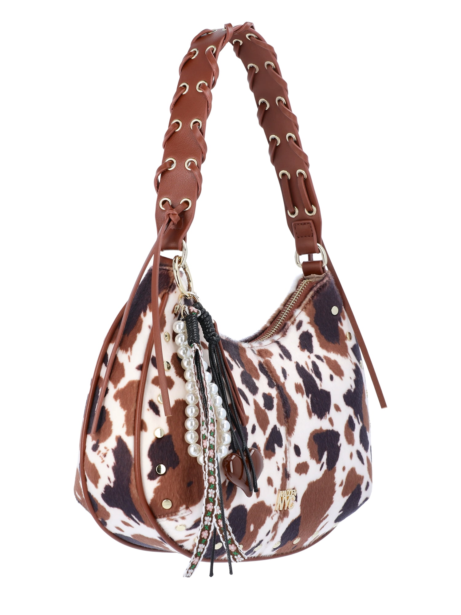 Madden NYC Women's Half Moon Stud Shoulder Bag, Cow Print