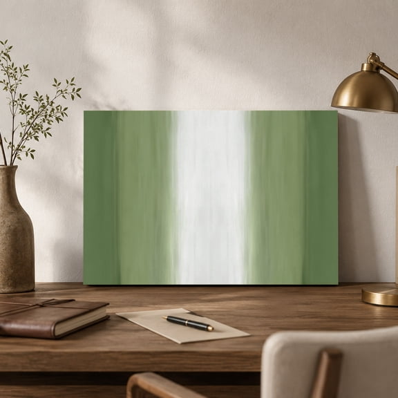 Green Ombre Canvas Wall Art, Abstract Forest Green Ombre White Stripes Modern Wall Art Prints Artwork Framed Canvas Ready to Hang Art Pictures for Bathroom Nightstand, Narrow Hallway 14" x 11"