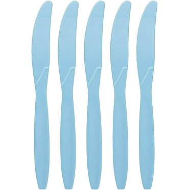 Amcrate Light Blue Disposable Medium Weight Plastic Knives - Ideal for Weddings, Partyâ€™s, Birthdays, Dinners, Lunchâ€™s. (Pack of 100)