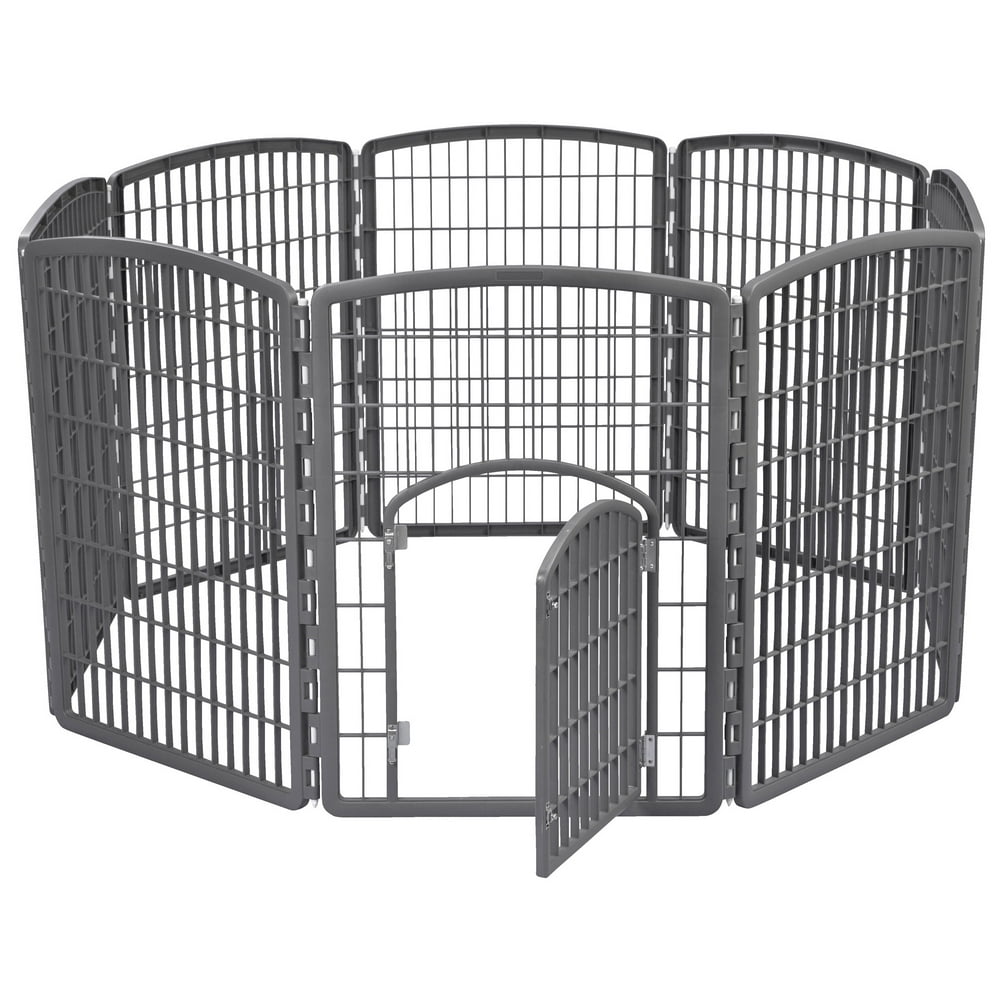 IRIS USA 8 Panel Pet Pen with Door, Dark Gray