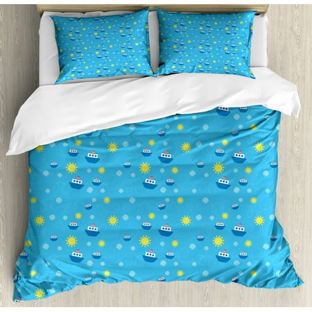 Yellow And Blue Queen Size Duvet Cover Set Childish Cartoon