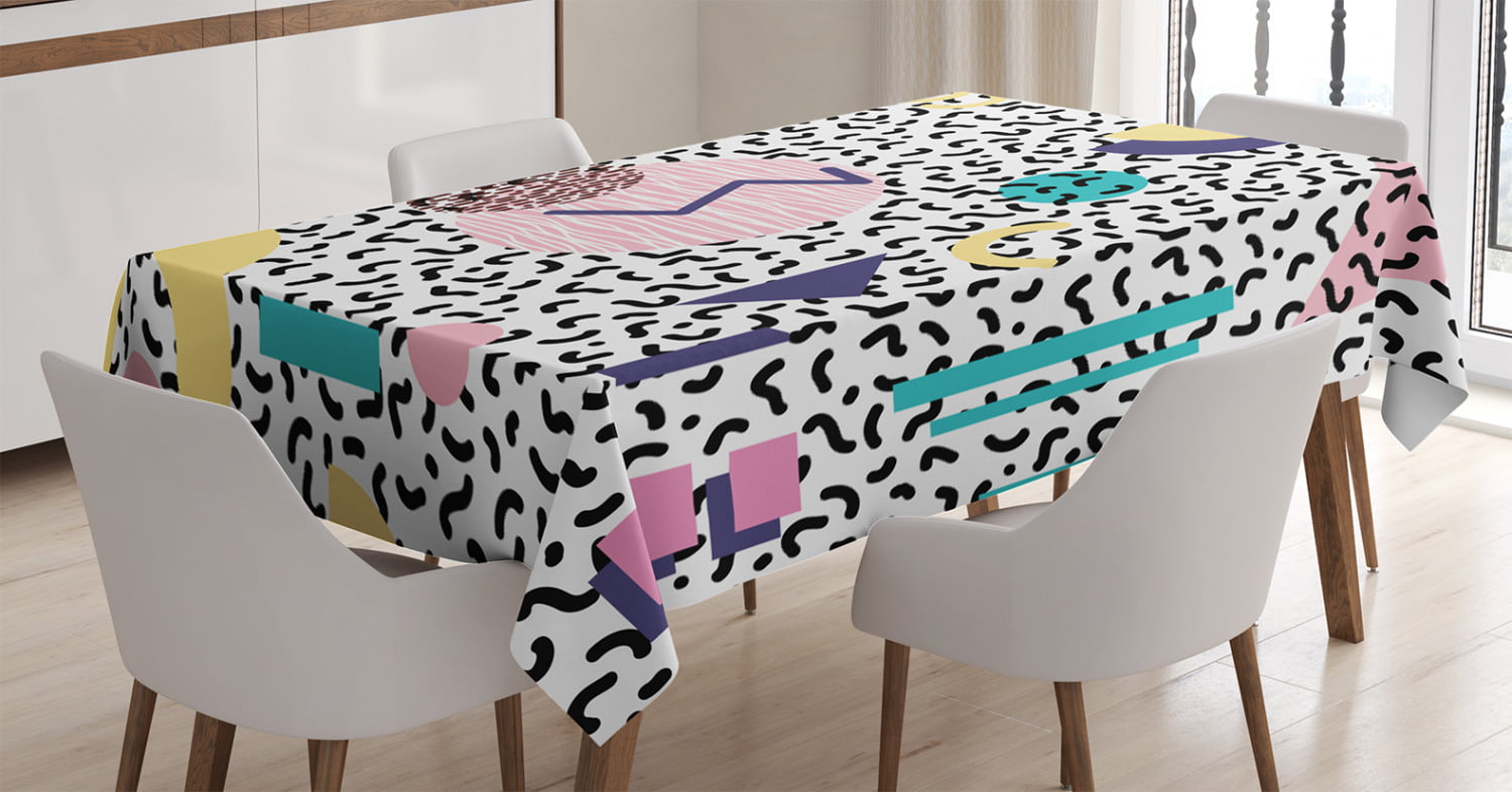 60 X 84 Quirky Contemporary Shapes with Retro Influences Dots Forms Maze Like Ambesonne Colorful Tablecloth Sky Blue Pink Purple Rectangular Table Cover for Dining Room Kitchen Decor