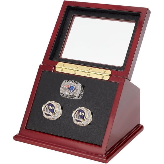 Ring Storage Box 3 Solts Ring Display Case Wooden Shadow Box for Championship Rings Gift for Baseball Basketball Hockey Sports Fans Claret Wine Red for DIY