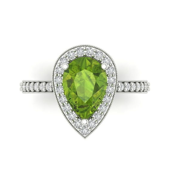 Halo Engagement Ring for Women - 2.36ct Natural Peridot in 14K White Gold Promise Ring