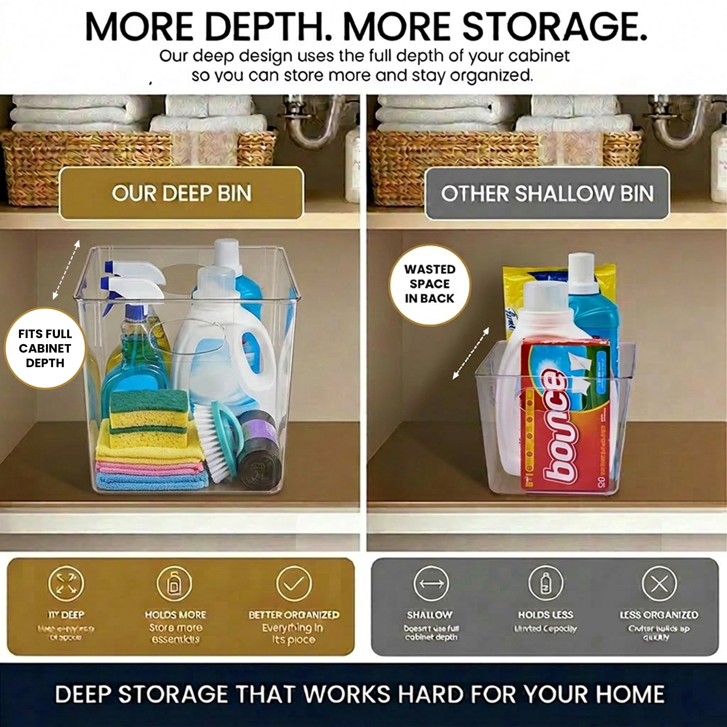 Sorbus 2-Piece Clear Extra Large Storage Bin Variety Pack for Pantry, Refrigerator & Kitchen Cabinets