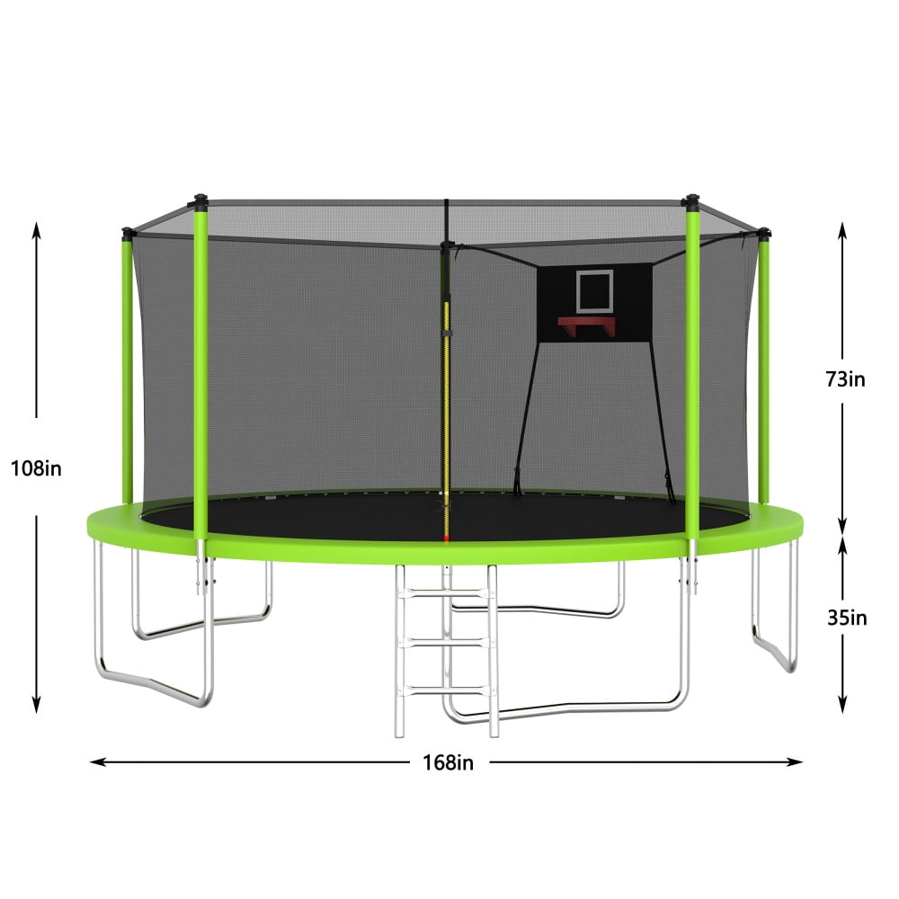 14FT Heavy-Duty Trampoline Set - Includes UV-Resistant Net & Mat with Galvanized Rust-Proof Construction