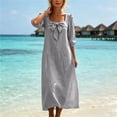 thumbnail image 4 of Odbmxy 3/4 Sleeve Midi Dresses for Women Fall Peasant Cotton Linen Tunic Women's Dresses Square Neckline Puff Sleeve, 4 of 9