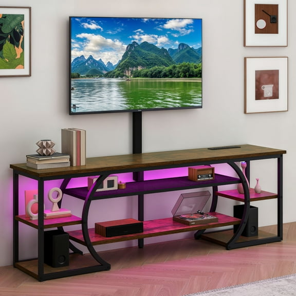 Craftian TV Stand for 65"/70" TVs, LED Entertainment Center with Mount & Power Outlets, TV Media Console Table,Rustic Brown