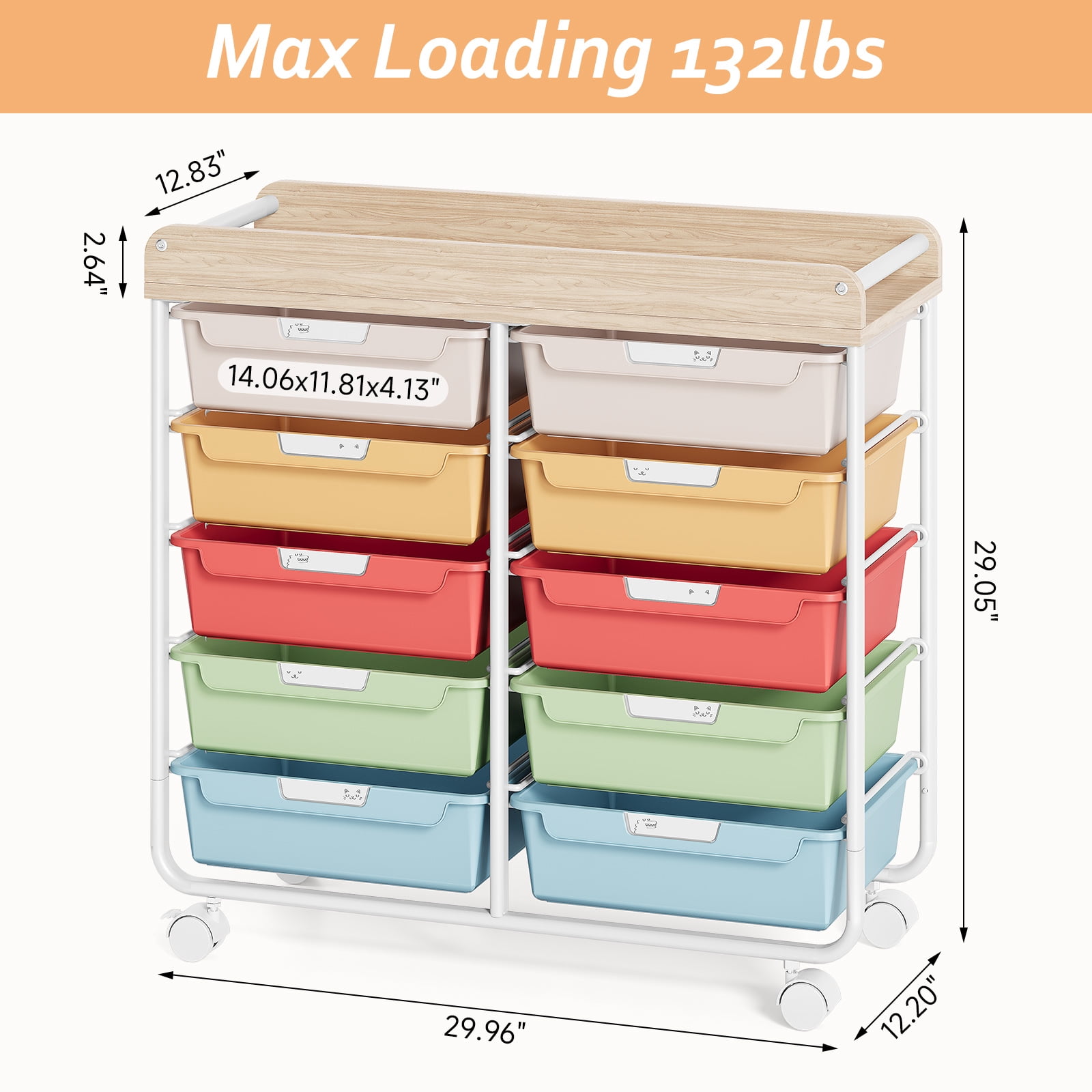 Rolling Storage Cart with 10 Drawers, KK KINGRACK Drawer Cart with Sturdy Frame for Craft Office School Storage, Rainbow