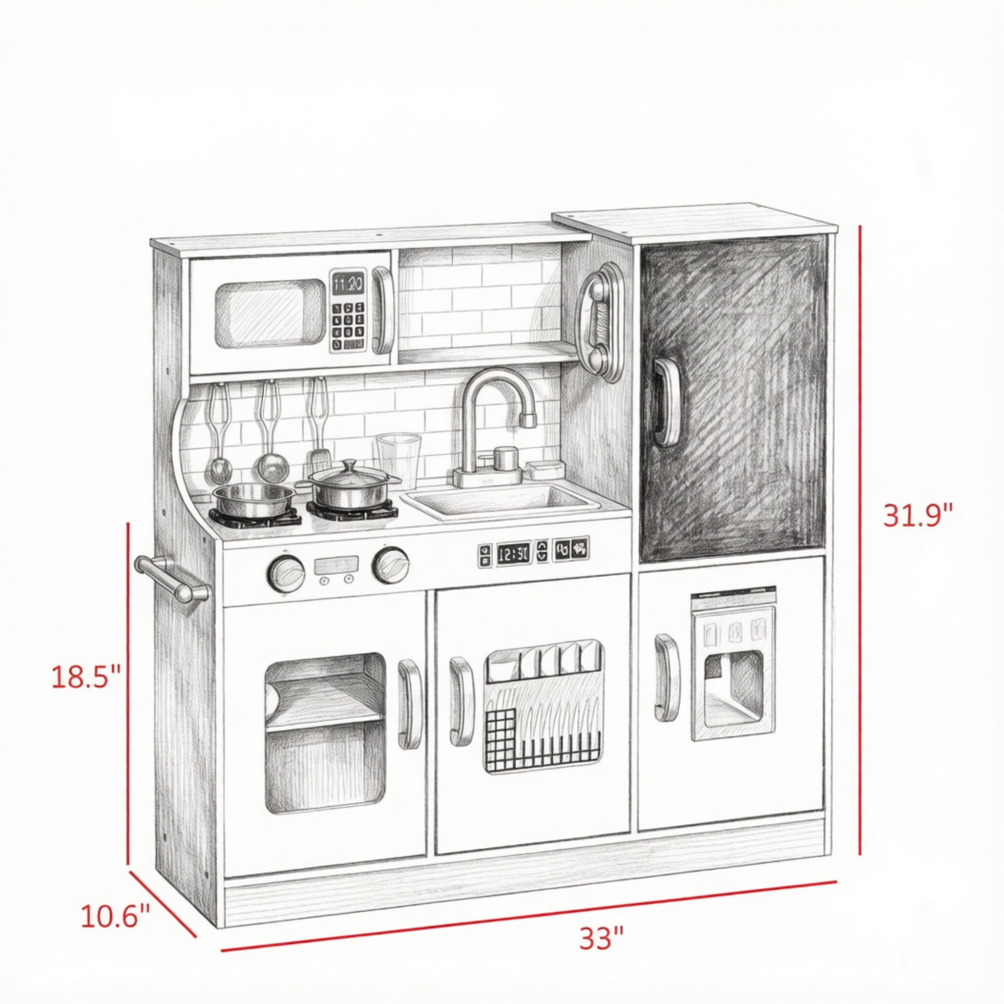Pretend Play, Kids Kitchen Playset with Play Phone, Chalkboard, Towel Rack & Ice Maker, Pink