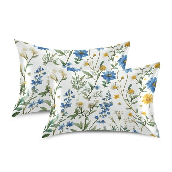 Yayeee Pillowcase Standard Size Set of 2 Satin Wrinkle Resistant Pillow Case, Blue Floral