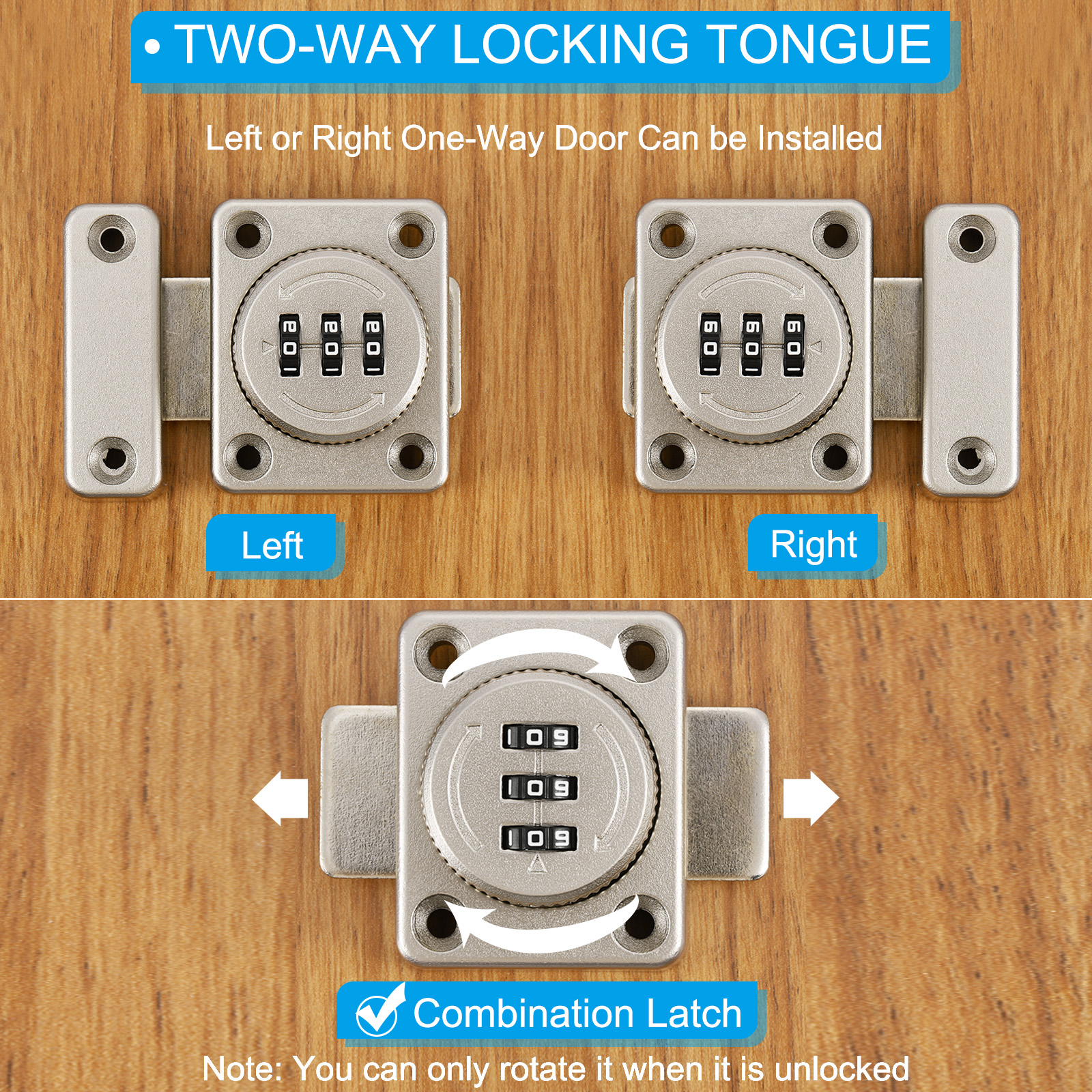 Uxcell Combination Cabinet Latch Zinc Alloy Keyless Drawer Lock 3-Digit Password Cabinet Lock Safety Lock Silver