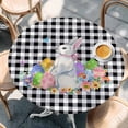 thumbnail image 2 of Bunny Easter Round Tablecloth, Fitted Table Cover with Elastic for 36"-44" Round Tables, Colorful Eggs Black White Checkered Table Cloth Outdoor Indoor Dinning Party Waterproof Tablecloths, 2 of 7