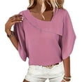 thumbnail image 2 of YHAJDS Women's Fashion Shirt Tops Asymmetric Neck Quarter Sleeve Elegant Loose Casual Spring Blouse, 2 of 5