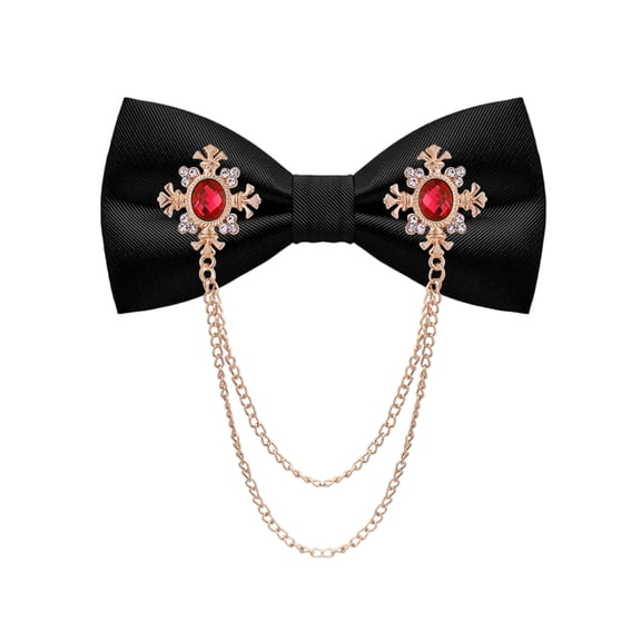 MENDENG Black Bow Tie Pre-Tied Adjustable Mens Bow Ties Rhinestones Chain Bowties Tuxedo (Gold/Red)