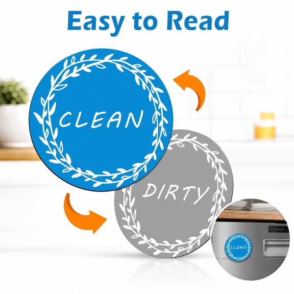 Double Sided Magnetic Refrigerator Sign, Clean and Dirty Dishwasher Status Marker for Kitchen Fridge Cabinet and Magnetic Surface Decor
